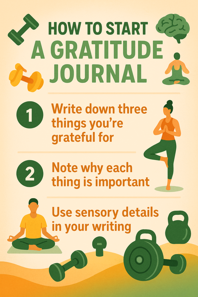 Infographic showing 3 steps to start a gratitude journal